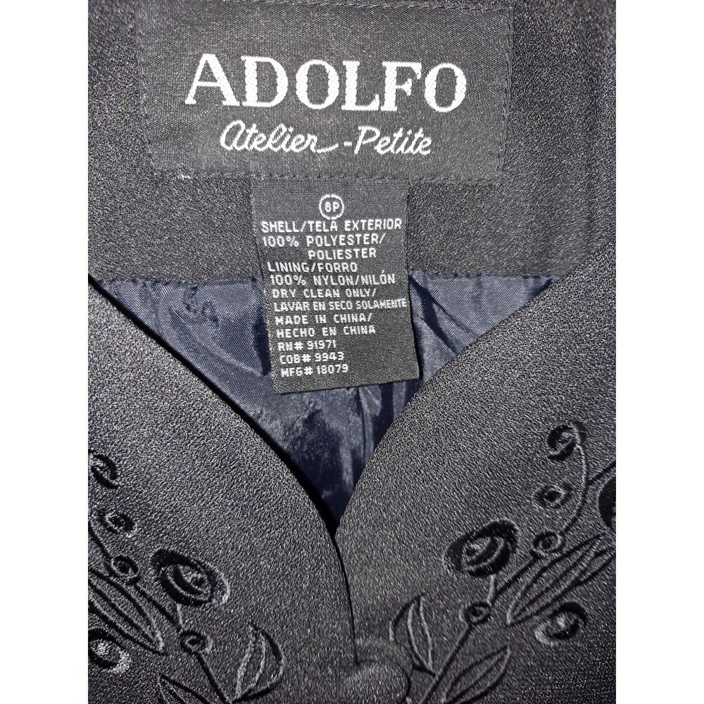 NWT Adolfo Black Skirt Suit Set With Embossed Design Size 8P - Picture 5 of 13